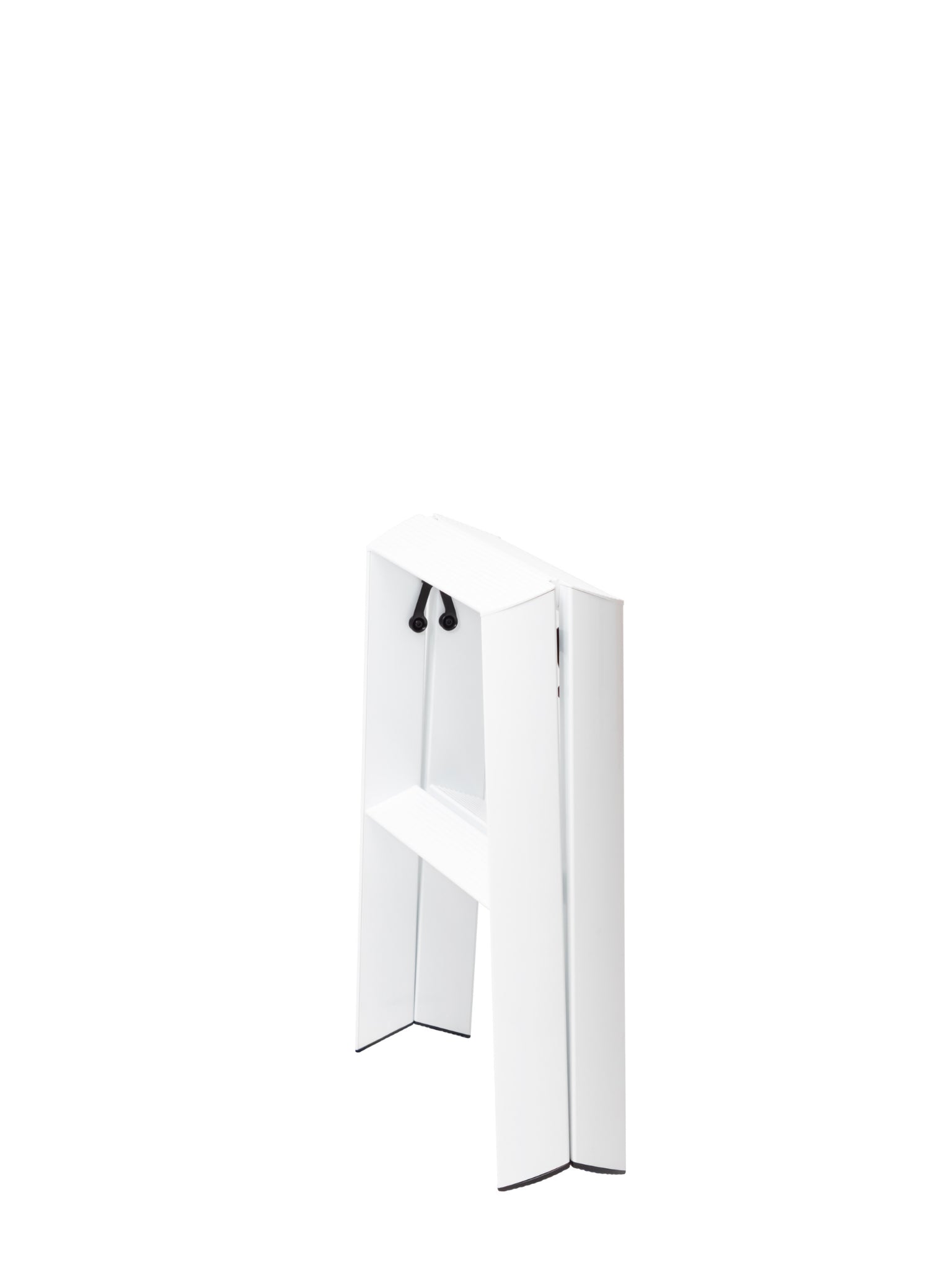 zijnaanzicht compacte witte opstapladder met twee treden