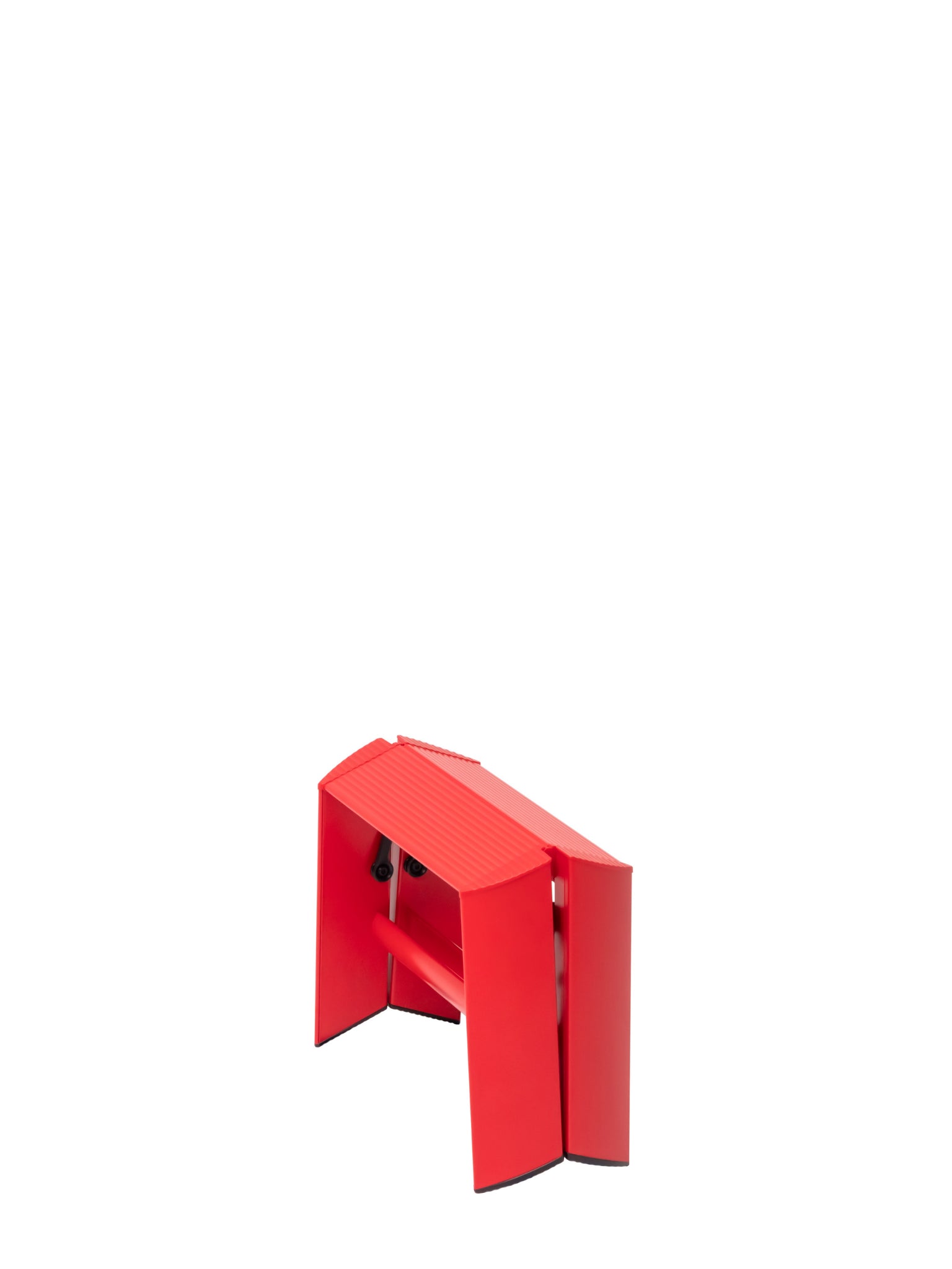 zijnaanzicht compacte rode opstapladder met één trede